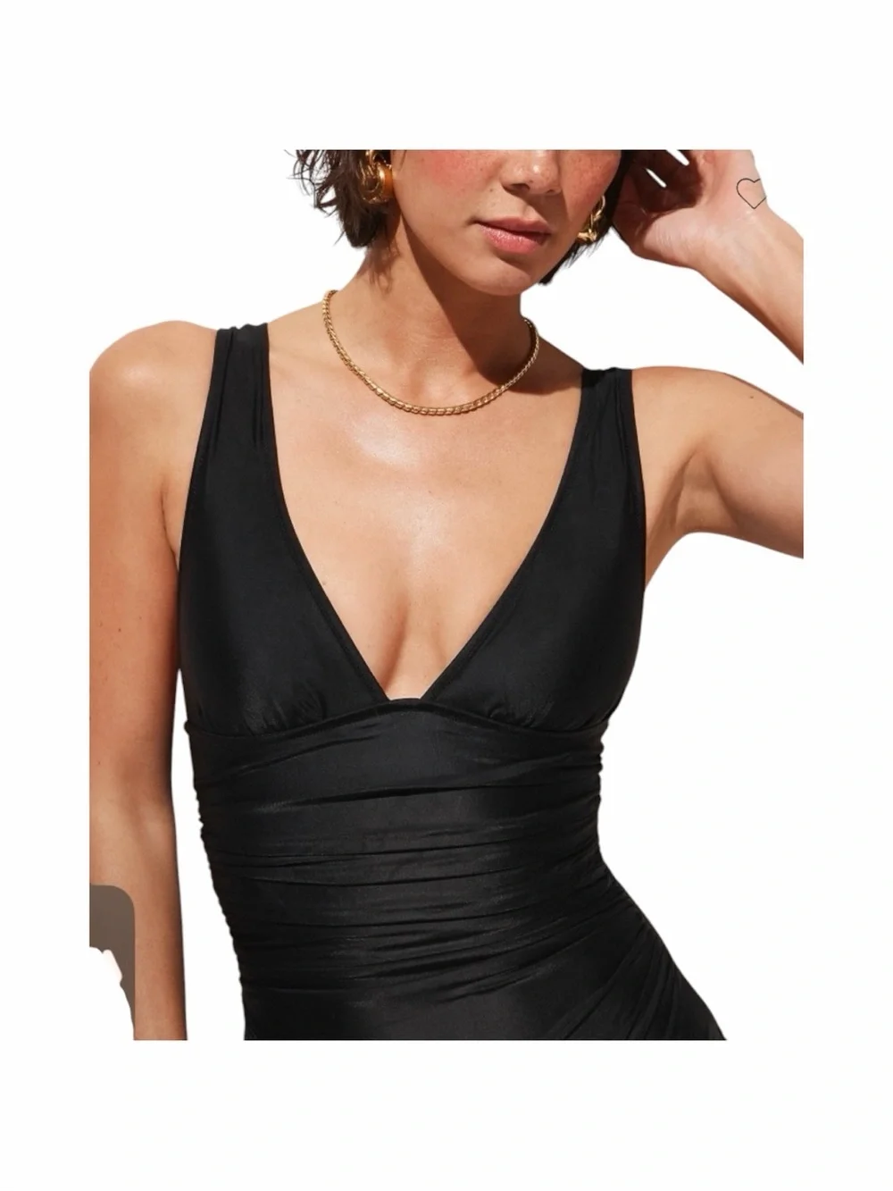 NWOT-J. CREWBlack V-Neck ruched One-Piece Swimsuit-size medium-MSRP $128